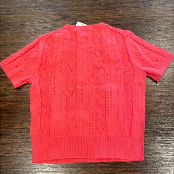 NWT Crewcuts J.Crew Girls' Sz M (8-9) Heart Pointelle Sweater-Tee Pink Coral - Picture 3 of 7